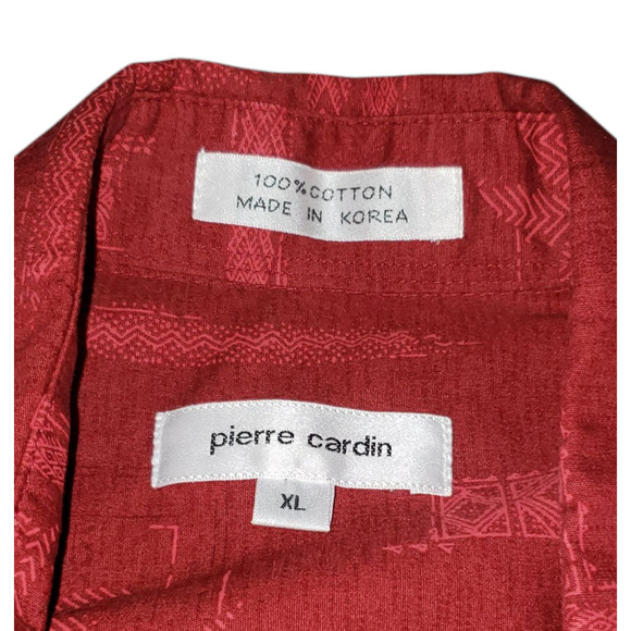 Vtg Pierre Cardin XL Hawaiian Shirt Y2K Palm Jacquard, Burgundy Gold Resortwear - Picture 3 of 7